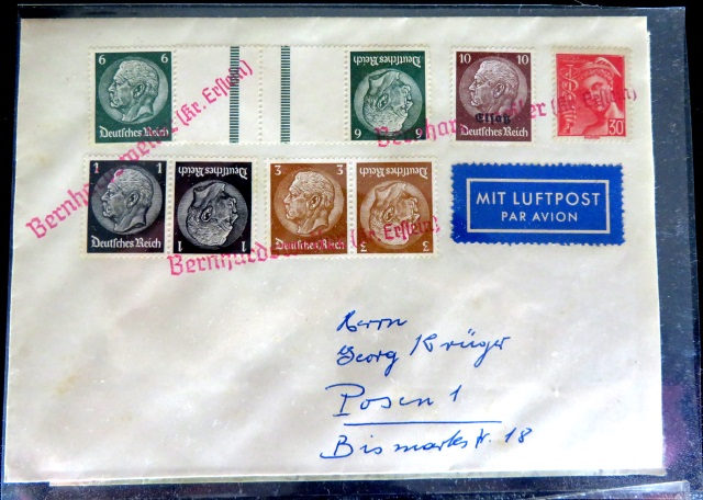 Brief aus der Zeit des 2. Weltkriegs vom Elsaß per Luftpost nach Posen geschickt