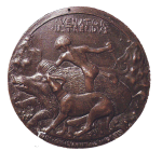 Bronzemedaille. R&uuml;ckseite einer Portraitmedaille aus dem Jahr 1449.