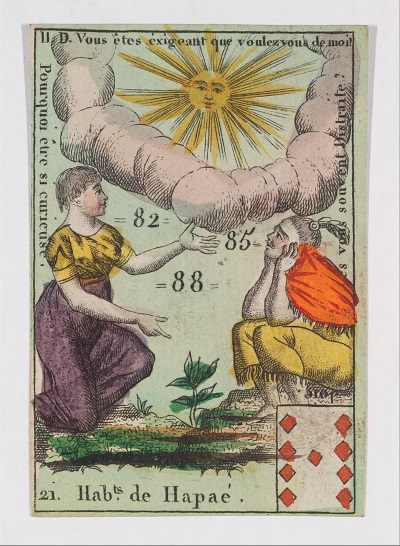 Spielkarte aus einem Quartett zum Thema Kostüme fremder Völker aus dem 18. Jahrhundert
