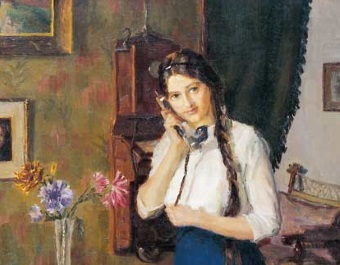 Gemlde von Max Schler: Junge Frau am Telefon, 1912