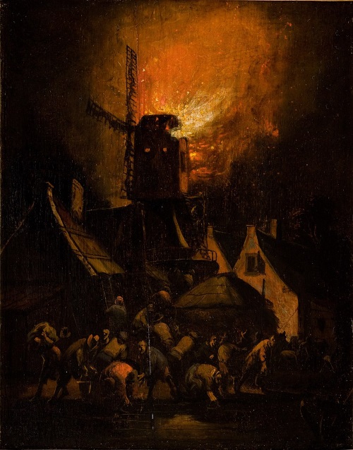Gemlde von Egbert Livensz van der Poel, Windmhlenbrand (17. Jahrhundert), Nationalmuseum in Krakau