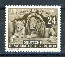 DDR Briefmarke von 1953 zum 75 - jhrigen Jubilum des Leipziger Zoos